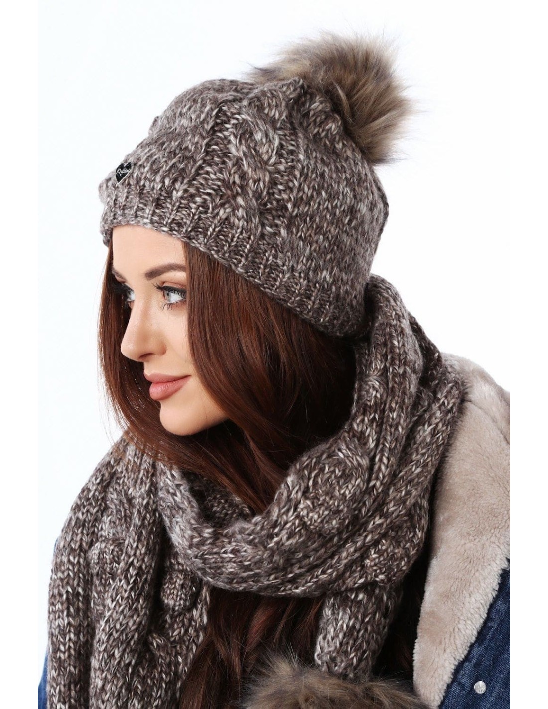 Dark brown winter set, hat and scarf C40 - Online store - Boutique